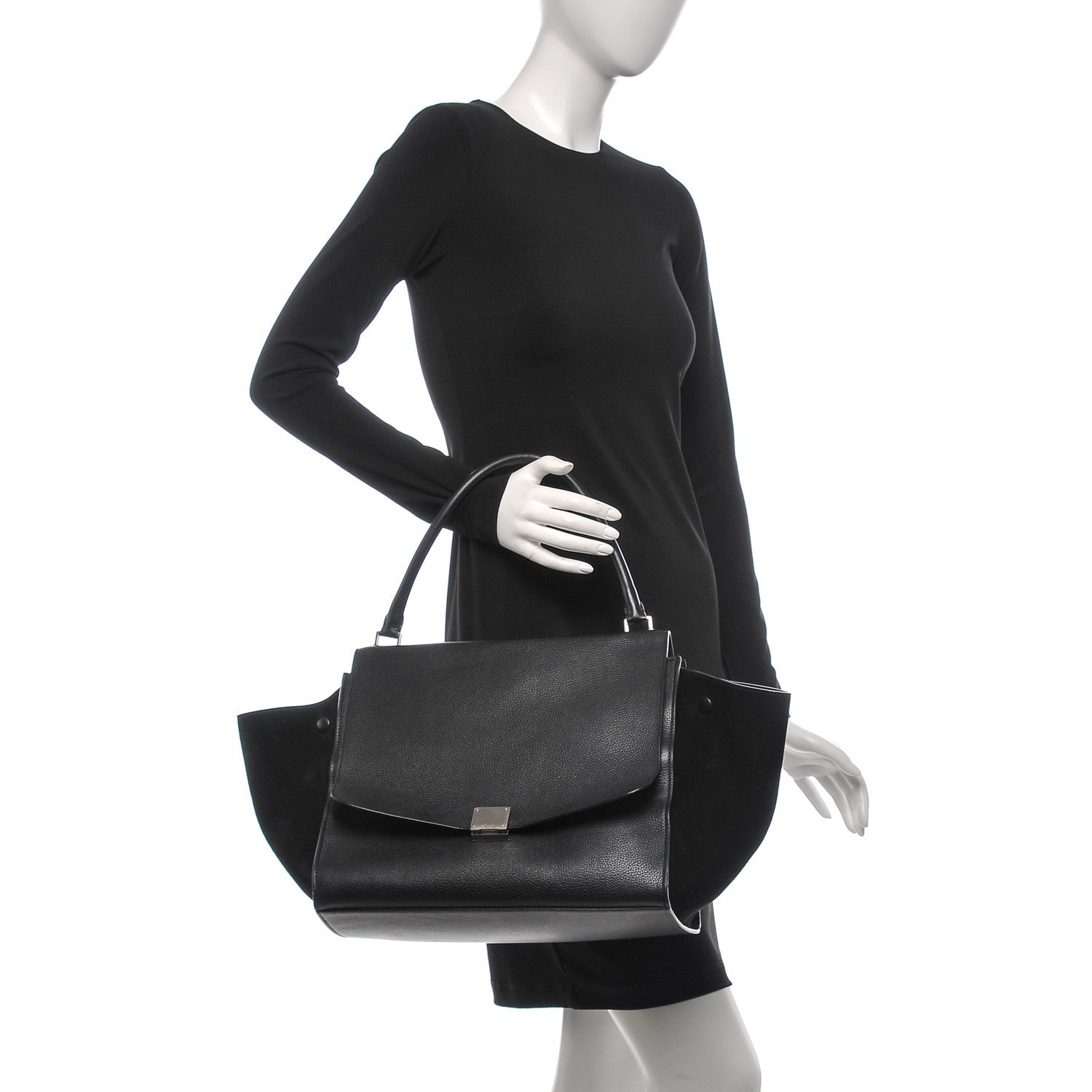 Celine Drummed Calfskin Suede Large Trapeze Black 2 of 9