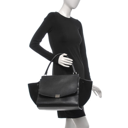 Celine Drummed Calfskin Suede Large Trapeze Black 2 of 9