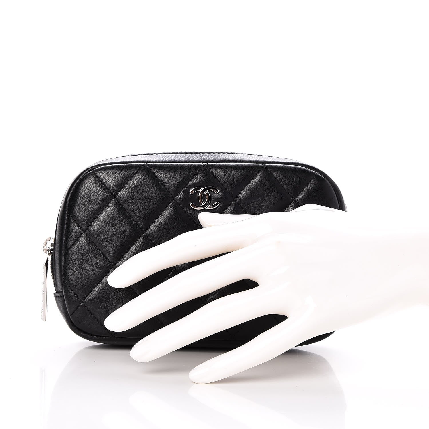 Chanel Lambskin Quilted Small Curvy Pouch Cosmetic Case Black 2 of 8