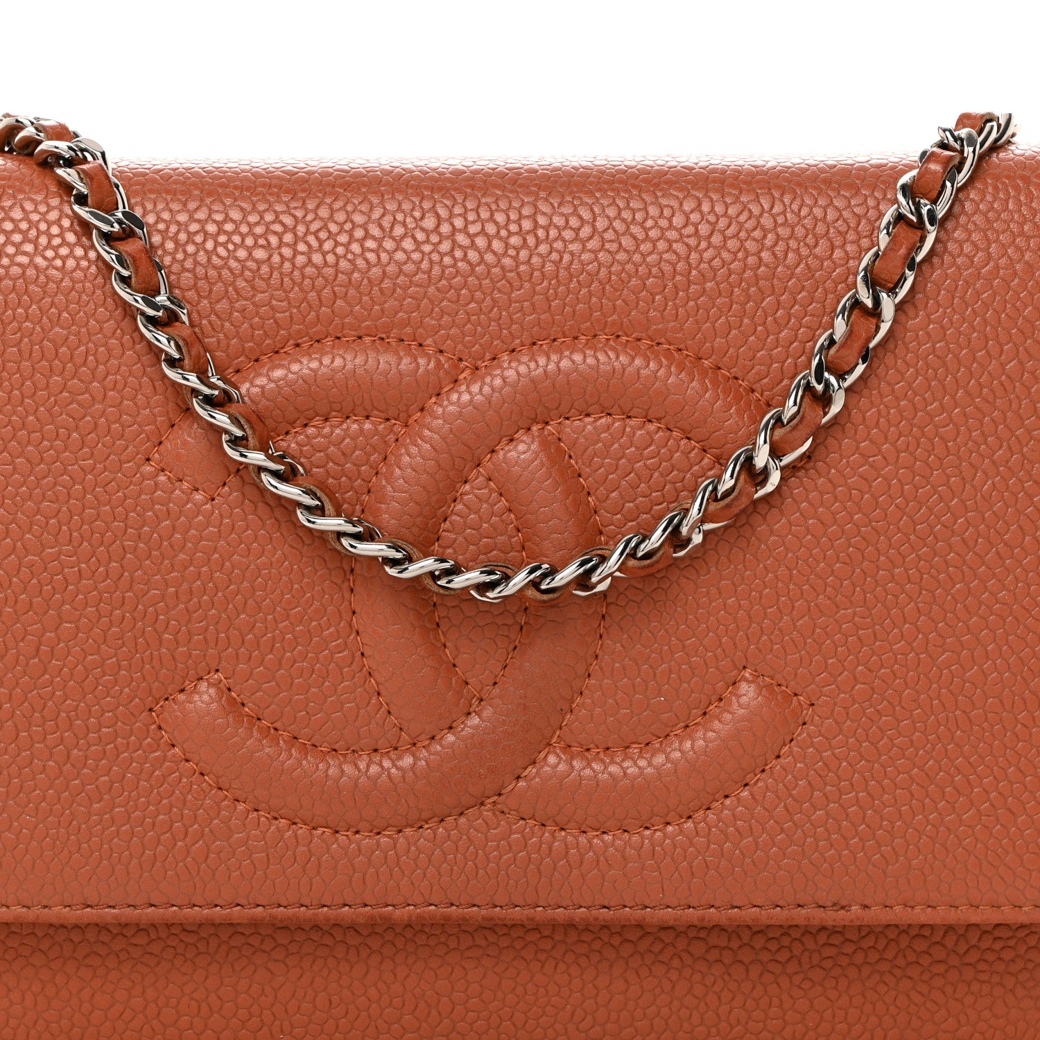 Chanel Caviar Timeless CC Wallet On Chain WOC Orange 9 of 11