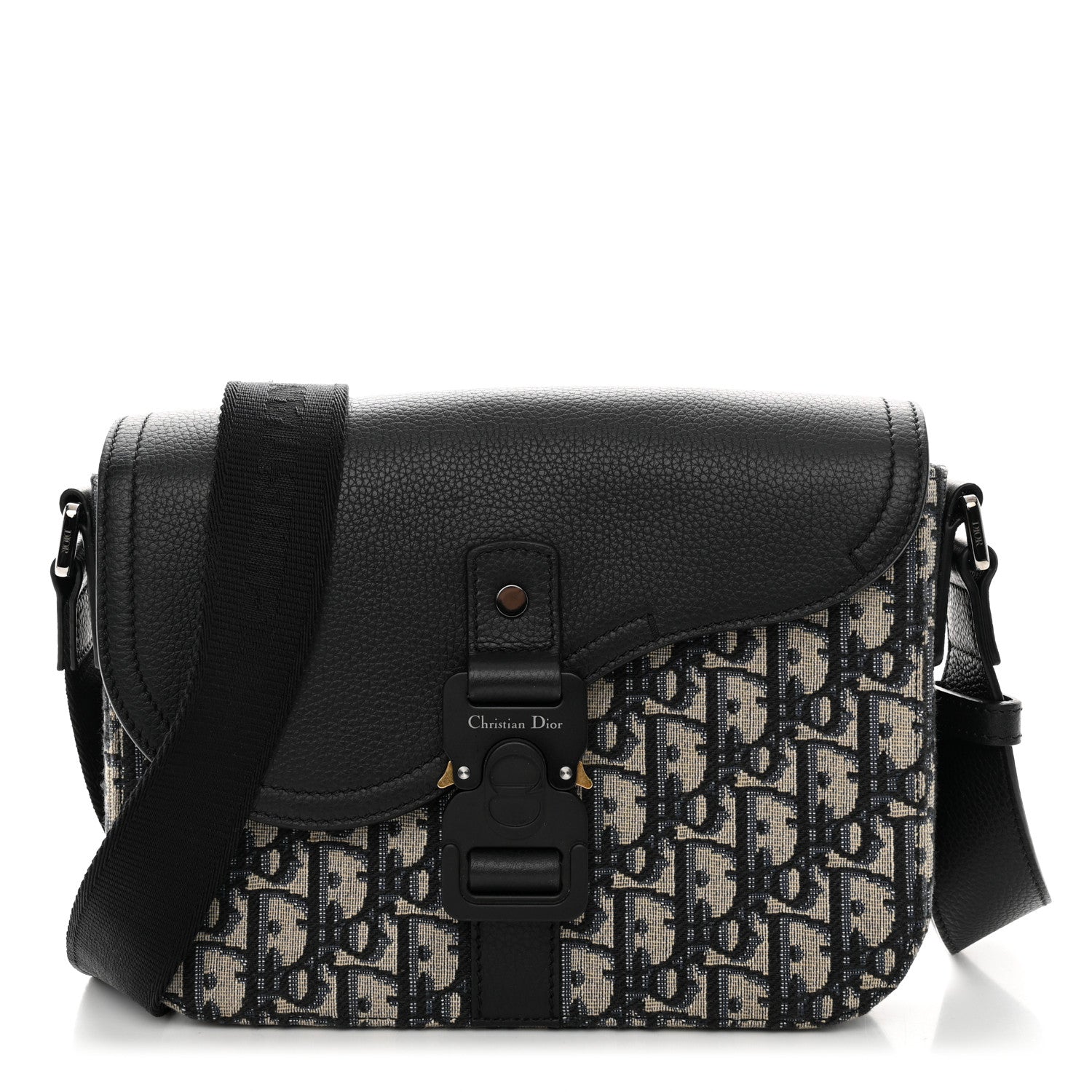 Christian Dior Grained Calfskin Oblique Saddle Messenger Black 1 of 11