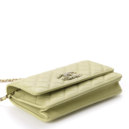 Chanel Caviar Quilted French New Wave Chain CC Wallet On Chain WOC Light Green 4 of 12