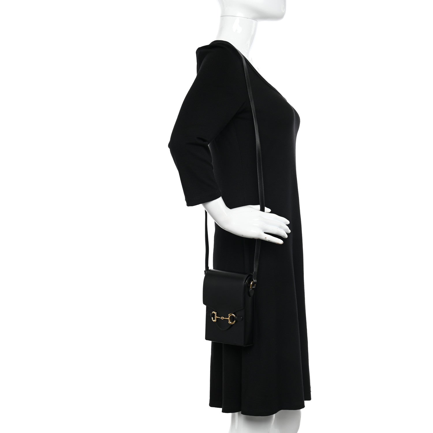 Gucci Boarded Plutone Calfskin Mini Horsebit 1955 Crossbody Bag Black 3 of 14