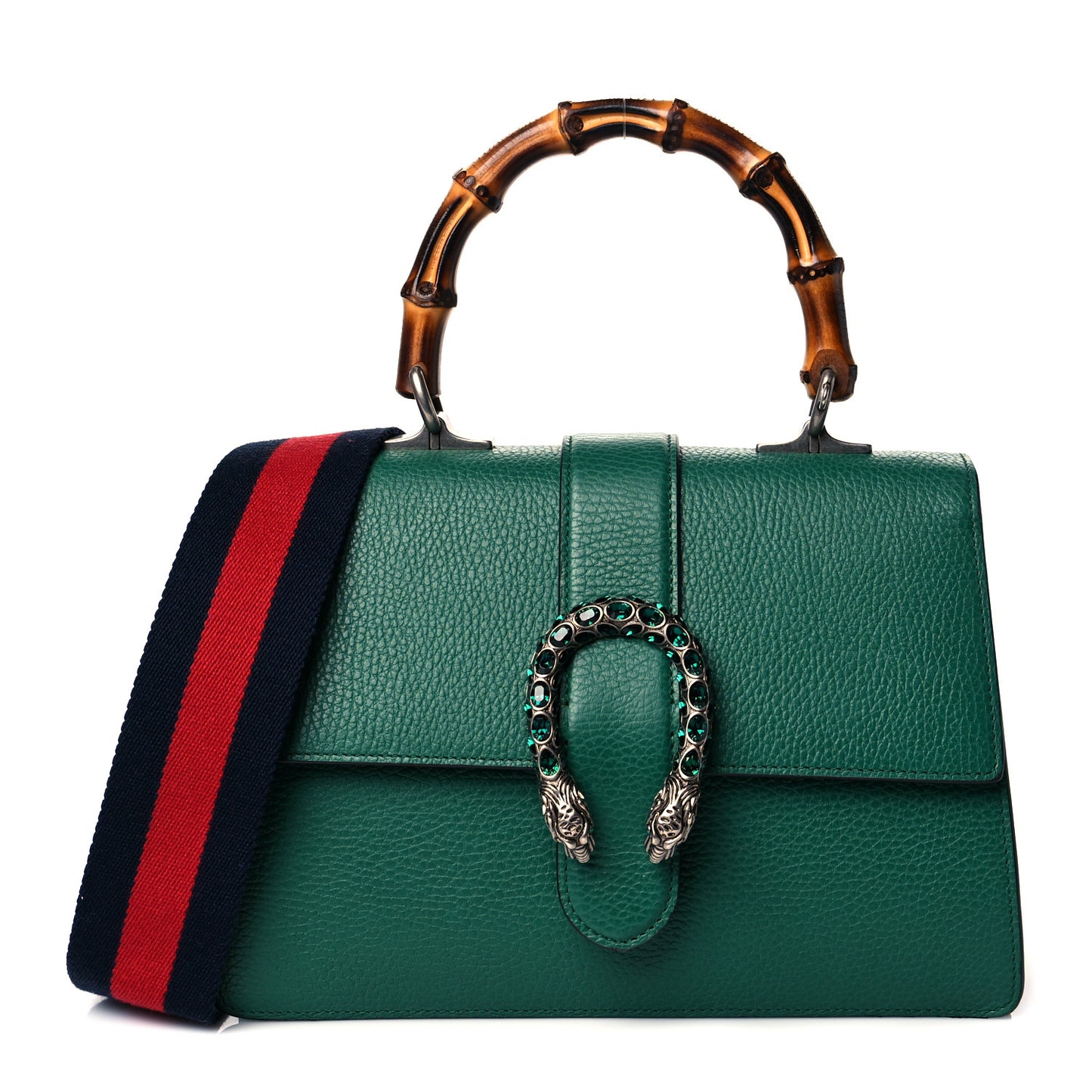 Dollar Calfskin Crystal Web Medium Dionysus Bamboo Top Handle Bag Emerald