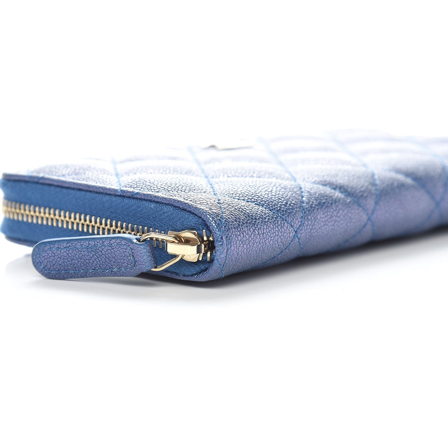 Iridescent Caviar Quilted Medium Zip Around Wallet Dark Blue