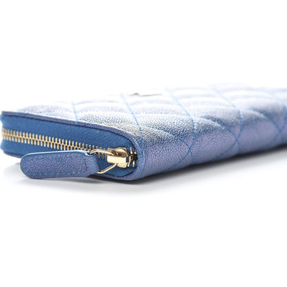 Chanel Iridescent Caviar Quilted Medium Zip Around Wallet Dark Blue 9 of 11