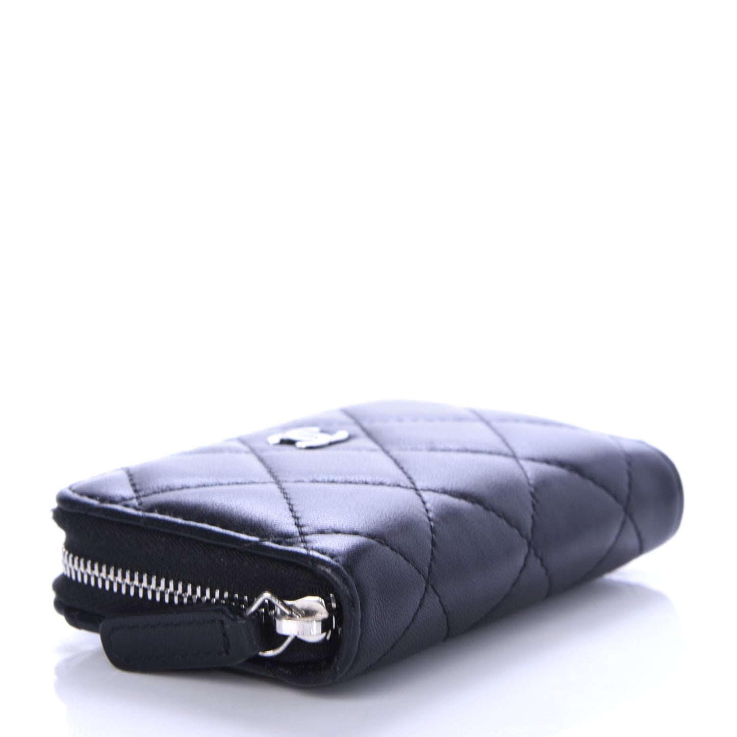 Lambskin Quilted Zip Coin Purse Black