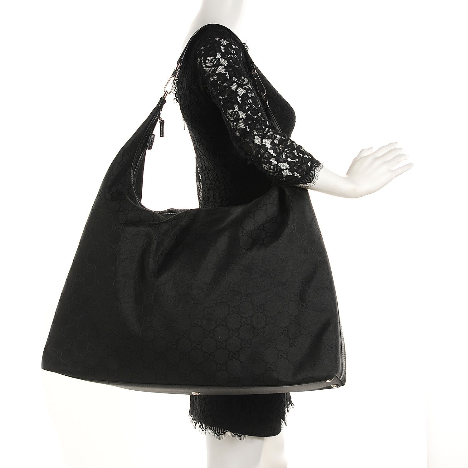 Gucci Nylon Monogram Large Hobo Black 2 of 7