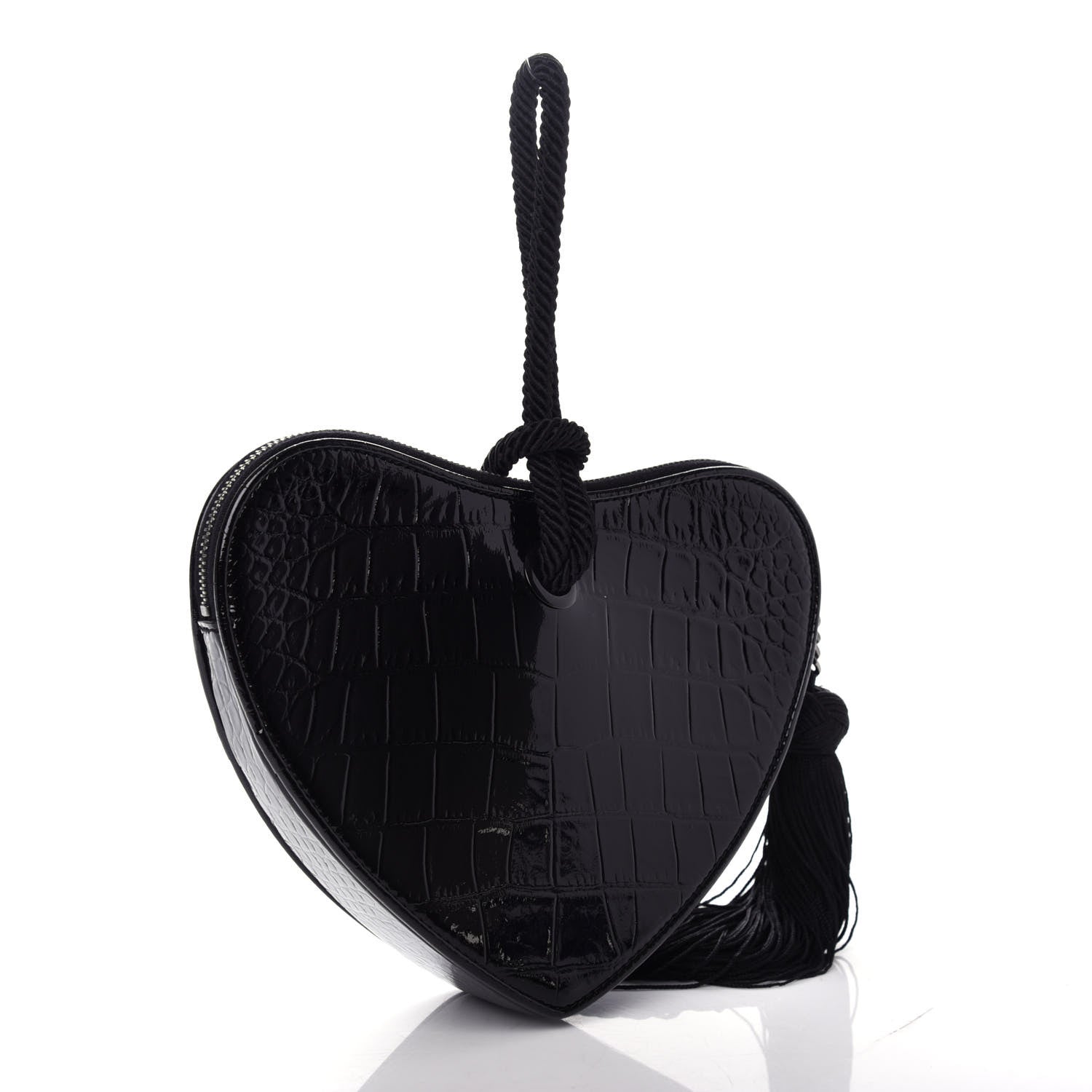 Saint Laurent Patent Crocodile Embossed Sac Coeur Heart Shaped Clutch Black 2 of 8