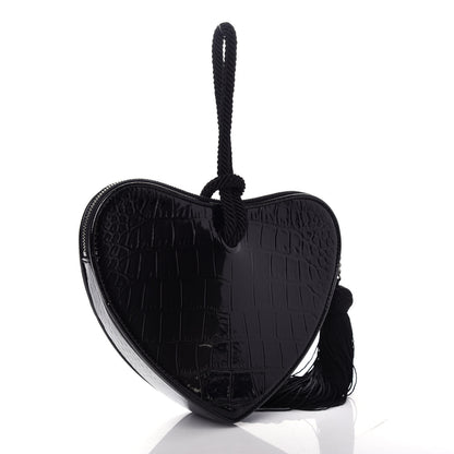 Saint Laurent Patent Crocodile Embossed Sac Coeur Heart Shaped Clutch Black 2 of 8