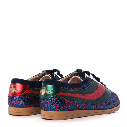 Gucci Lurex Calfskin Web GG Monogram Womens Falacer Sneakers 36.5 Iridescent Blue Iridescent Red Silver 4 of 11