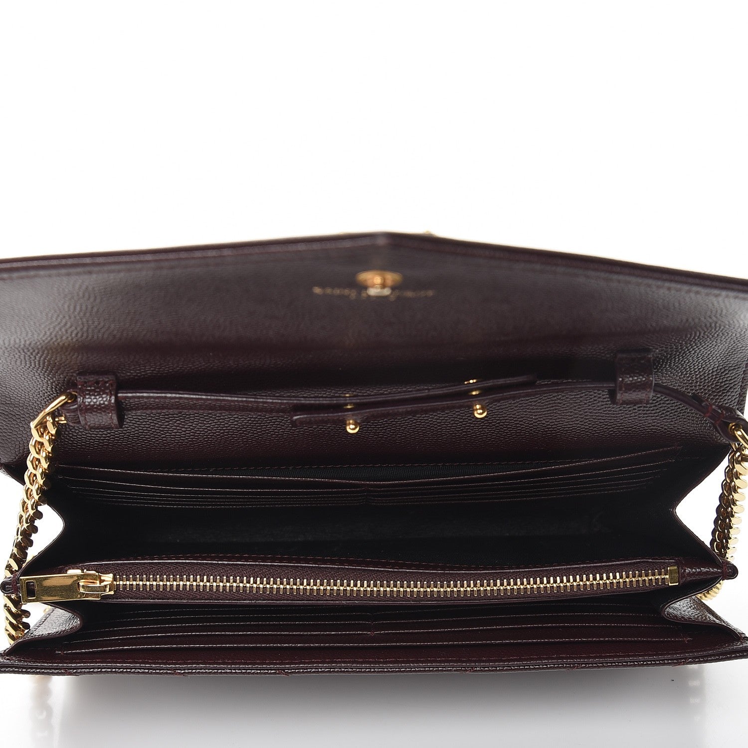 Saint Laurent Grain De Poudre Matelasse Chevron Monogram Chain Wallet Burgundy 5 of 10