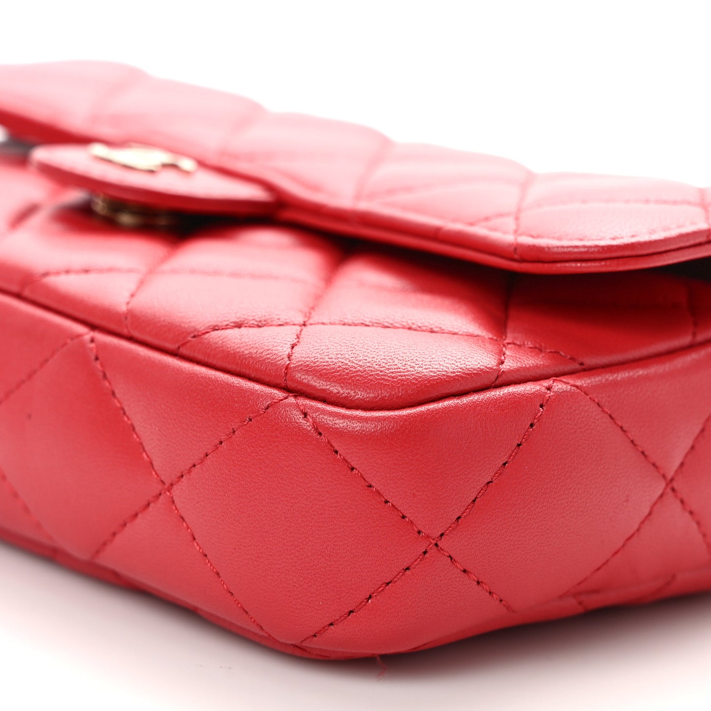 Lambskin Quilted Flap Phone Holder With Chain Red