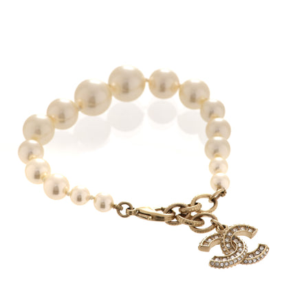 Chanel Graduated Pearl Crystal CC Bracelet Gold 1 of 6