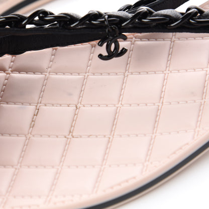 Chanel Calfskin Quilted Chain Thong Sandals 38 Black 13 of 14