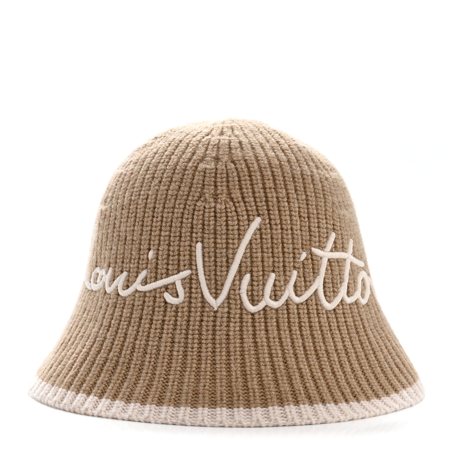 Wool LV Script Bucket Hat S Beige Cream