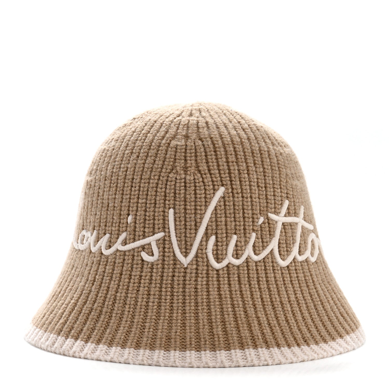 Louis Vuitton Wool LV Script Bucket Hat S Beige Cream 3 of 9