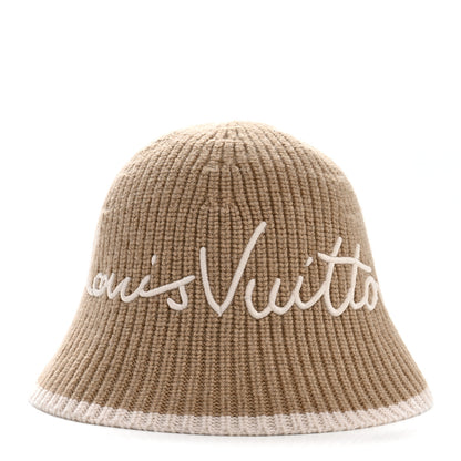 Louis Vuitton Wool LV Script Bucket Hat S Beige Cream 3 of 9