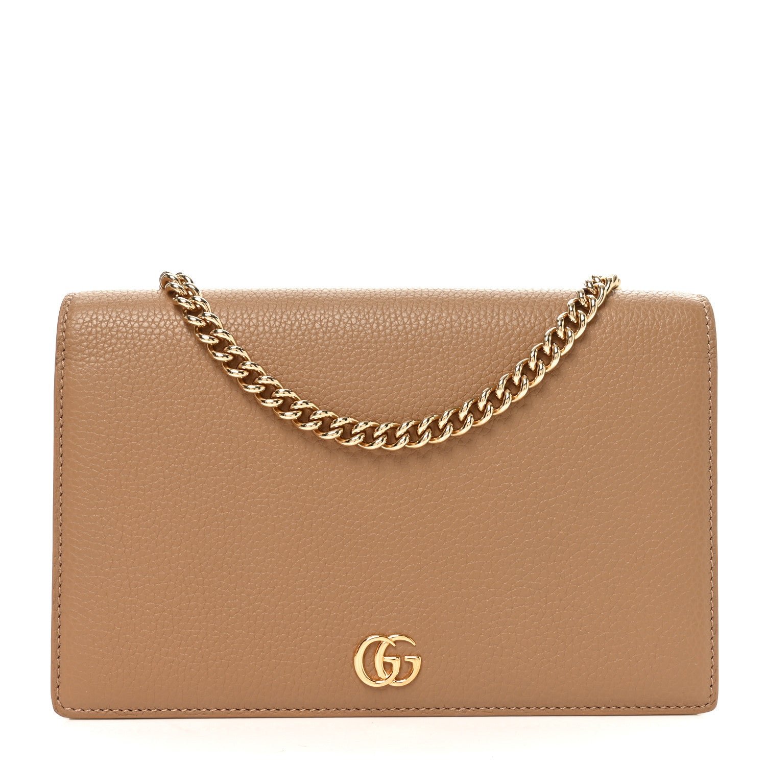 Gucci Dollar Calfskin Mini GG Marmont Chain Wallet Beige Bright Green 1 of 9