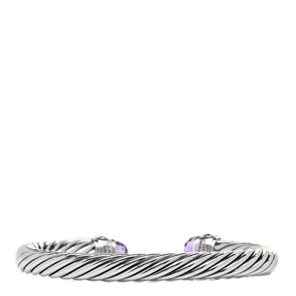 David Yurman Sterling Silver 14K Yellow Gold Amethyst 7mm Cable Classics Bracelet 3 of 4