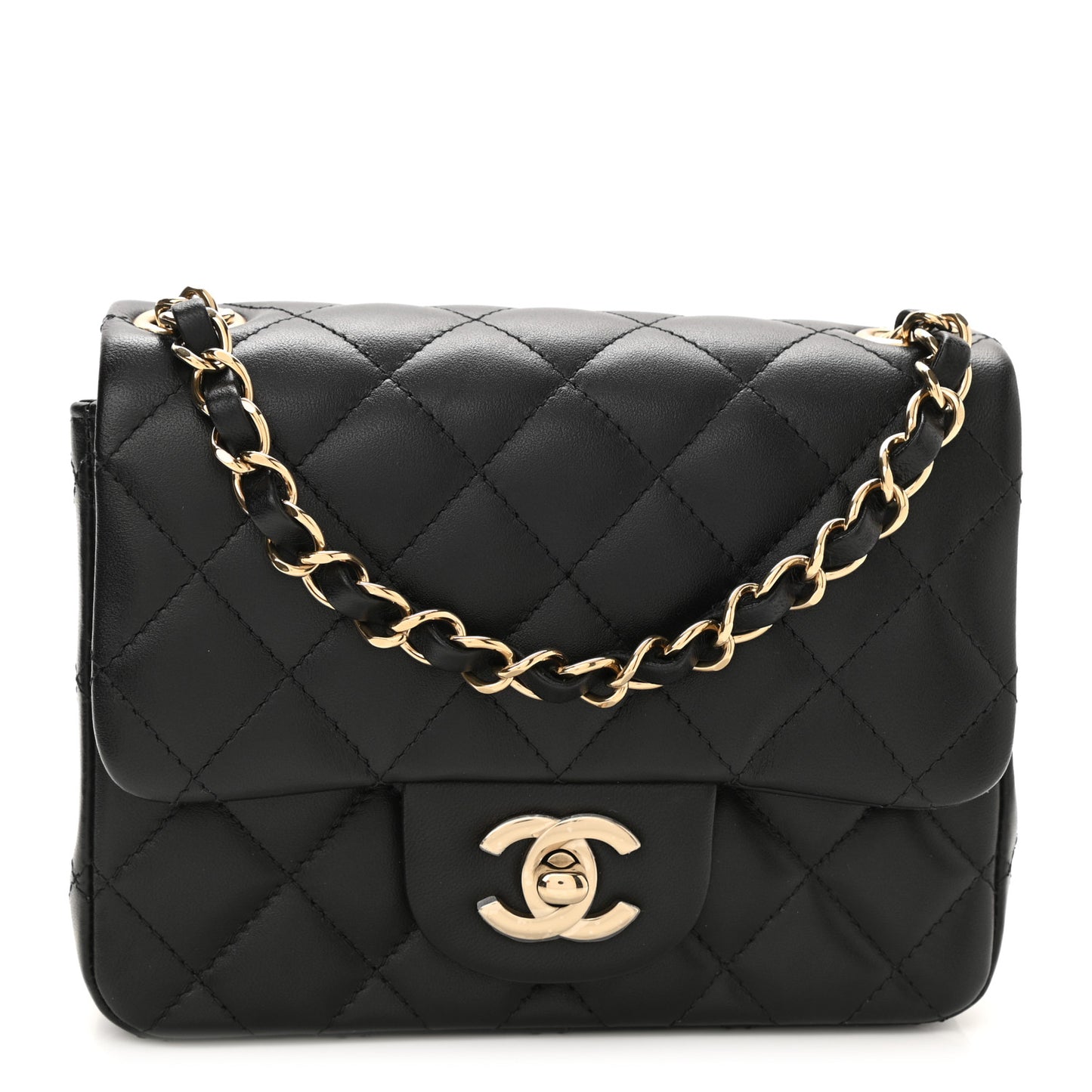 Lambskin Quilted Mini Square Flap Black
