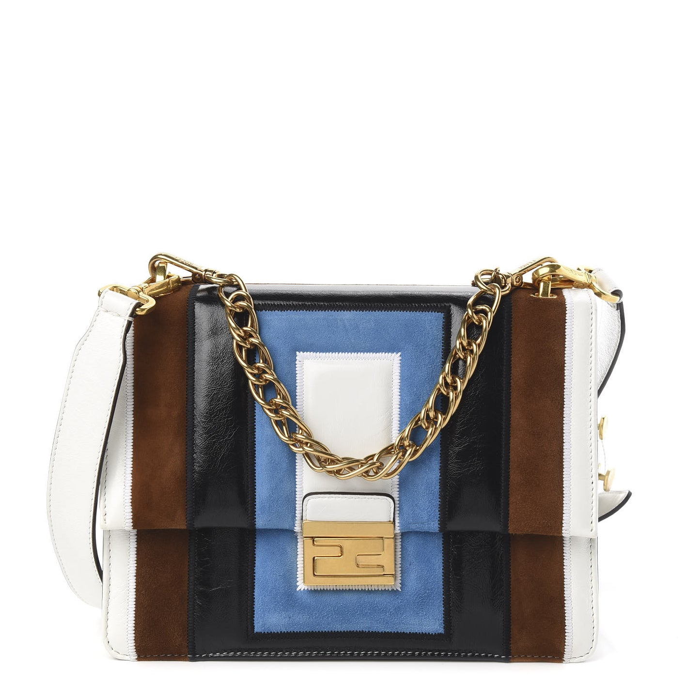Agnello Old Shine Chamois F is Fendi Embossed Kan U Shoulder Bag White Nebula Multicolor