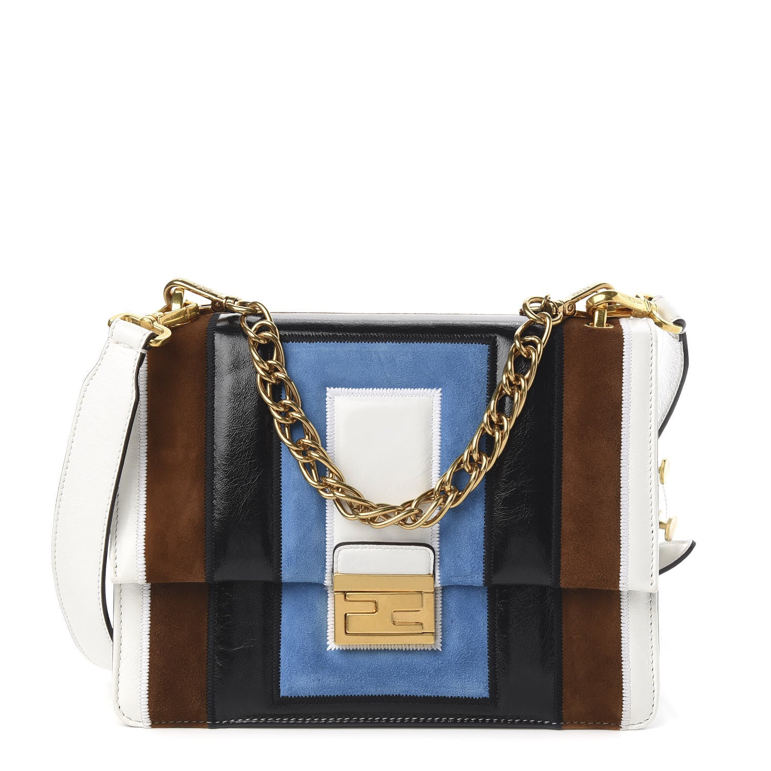 Fendi Agnello Old Shine Chamois F is Fendi Embossed Kan U Shoulder Bag White Nebula Multicolor 1 of 10
