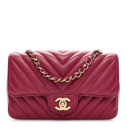 Chanel Lambskin Chevron Quilted Mini Rectangular Flap Dark Pink 1 of 10