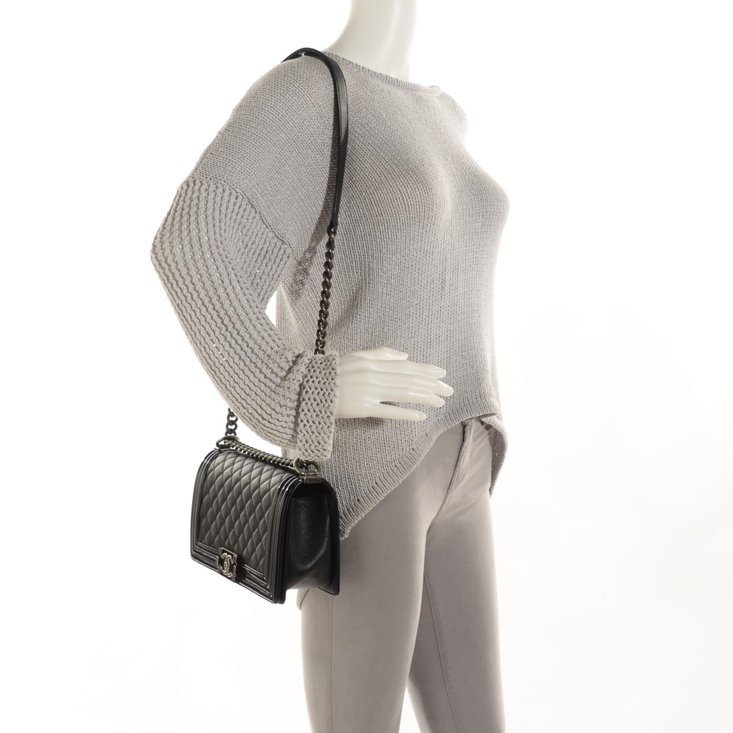 Chanel Goatskin Quilted Patent Medium Duo Boy Flap Black 2 of 7