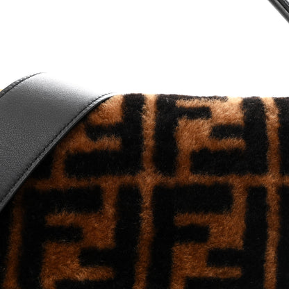 Fendi Shearling Vitello Dolce Macro FF 1974 Baguette Tobacco Black 8 of 10