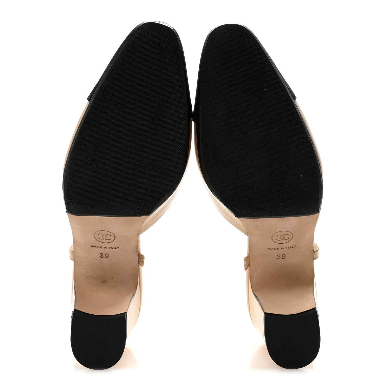 Chanel Goatskin Grosgrain Cap Toe CC Slingback Pumps 39 Beige Black 6 of 10