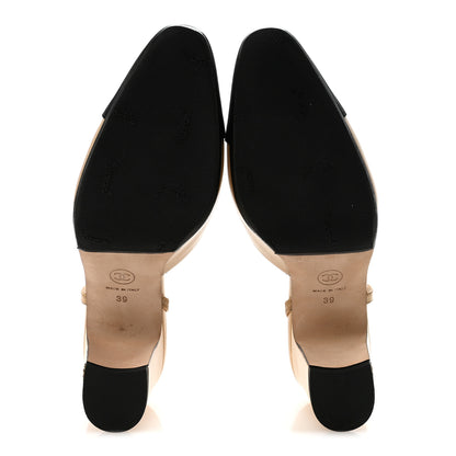 Chanel Goatskin Grosgrain Cap Toe CC Slingback Pumps 39 Beige Black 6 of 10