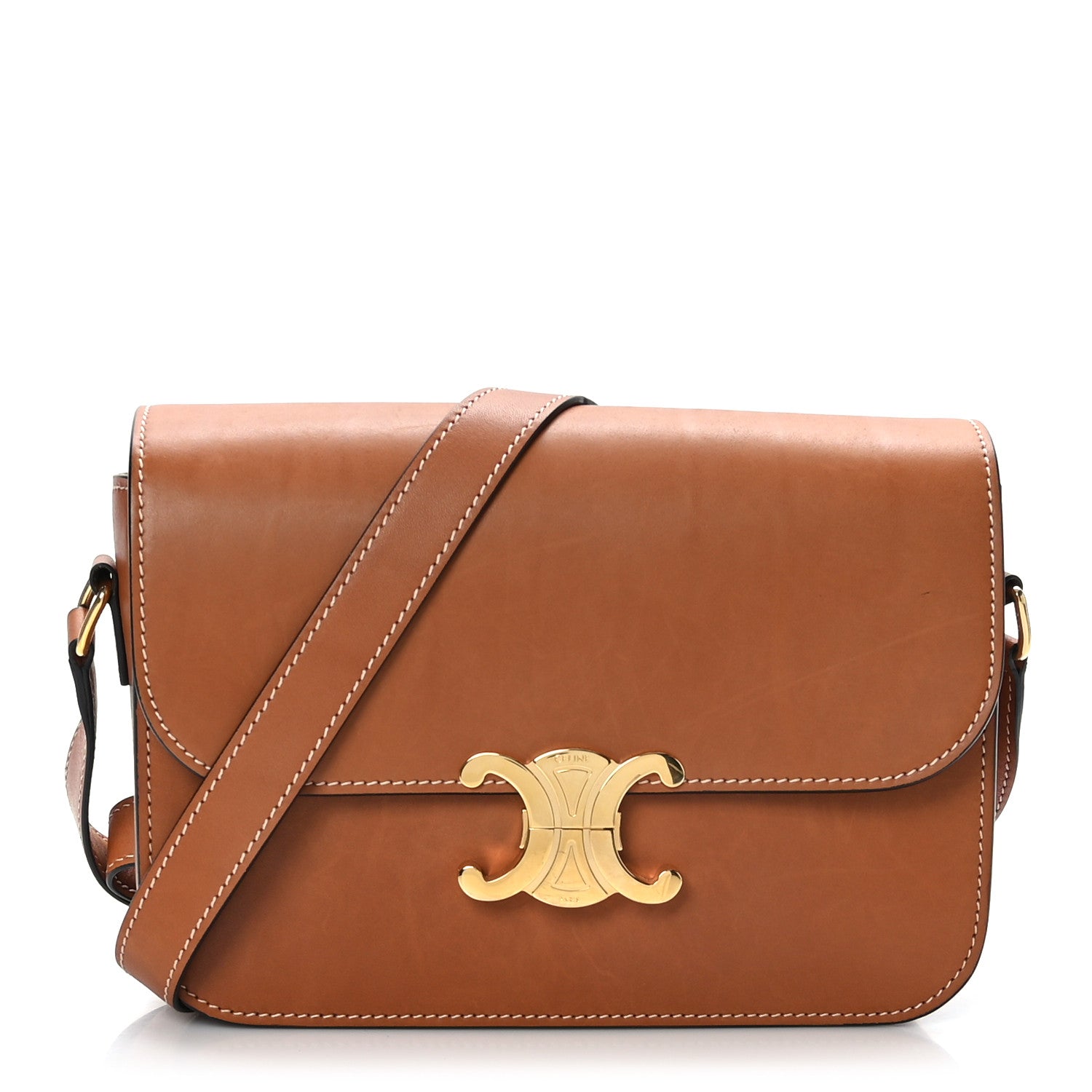 Celine Shiny Calfskin Medium Triomphe Tan 1 of 9