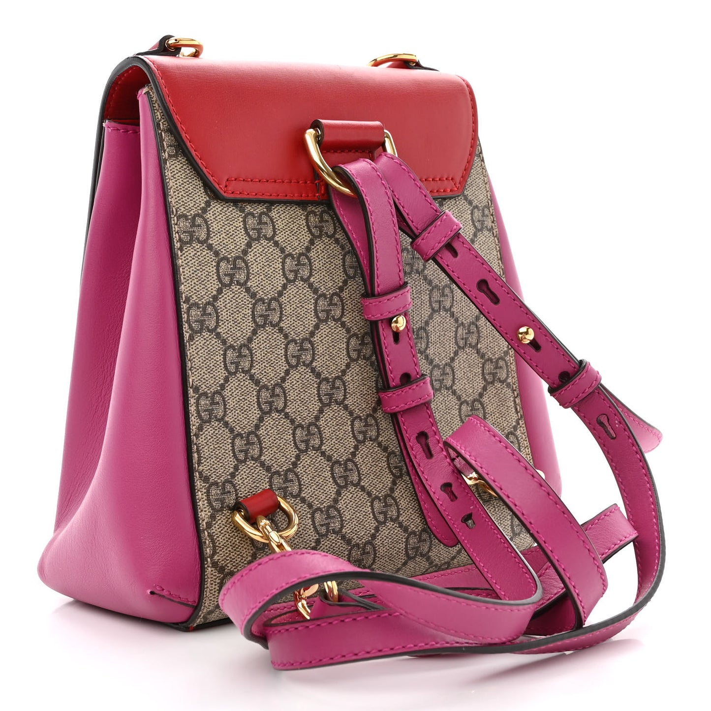 GG Supreme Monogram Calfskin Padlock Backpack Beige Hibiscus Red New Rosette