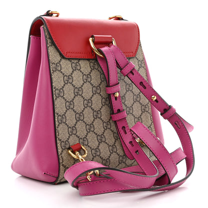 Gucci GG Supreme Monogram Calfskin Padlock Backpack Beige Hibiscus Red New Rosette 3 of 10
