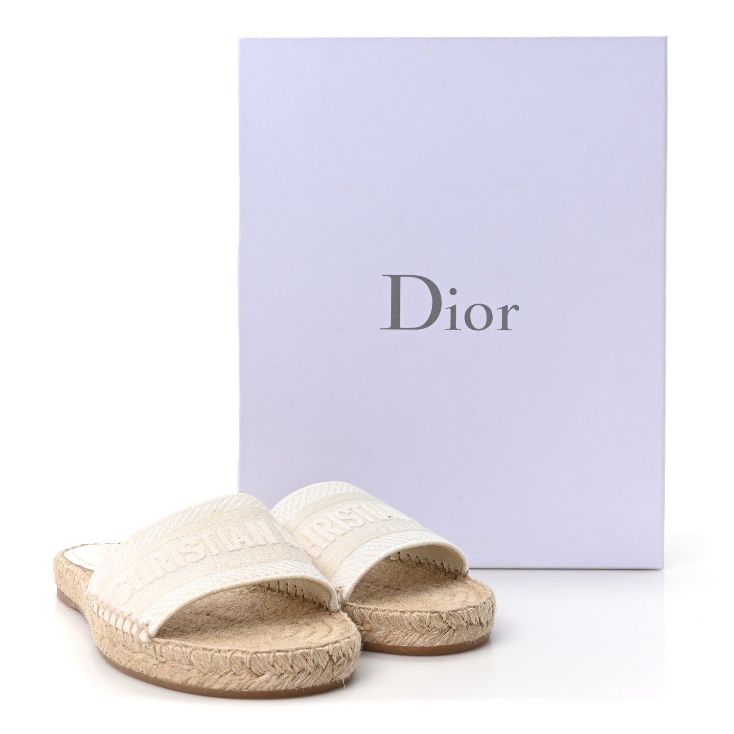 Christian Dior Canvas Embroidered Granville Espadrille Flat Slide Sandals 35.5 Ivory 10 of 10