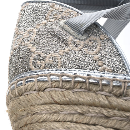 Gucci Lame GG Monogram Ankle Wrap Platform Espadrille Wedges 39 Silver Beige Light Grey 10 of 12
