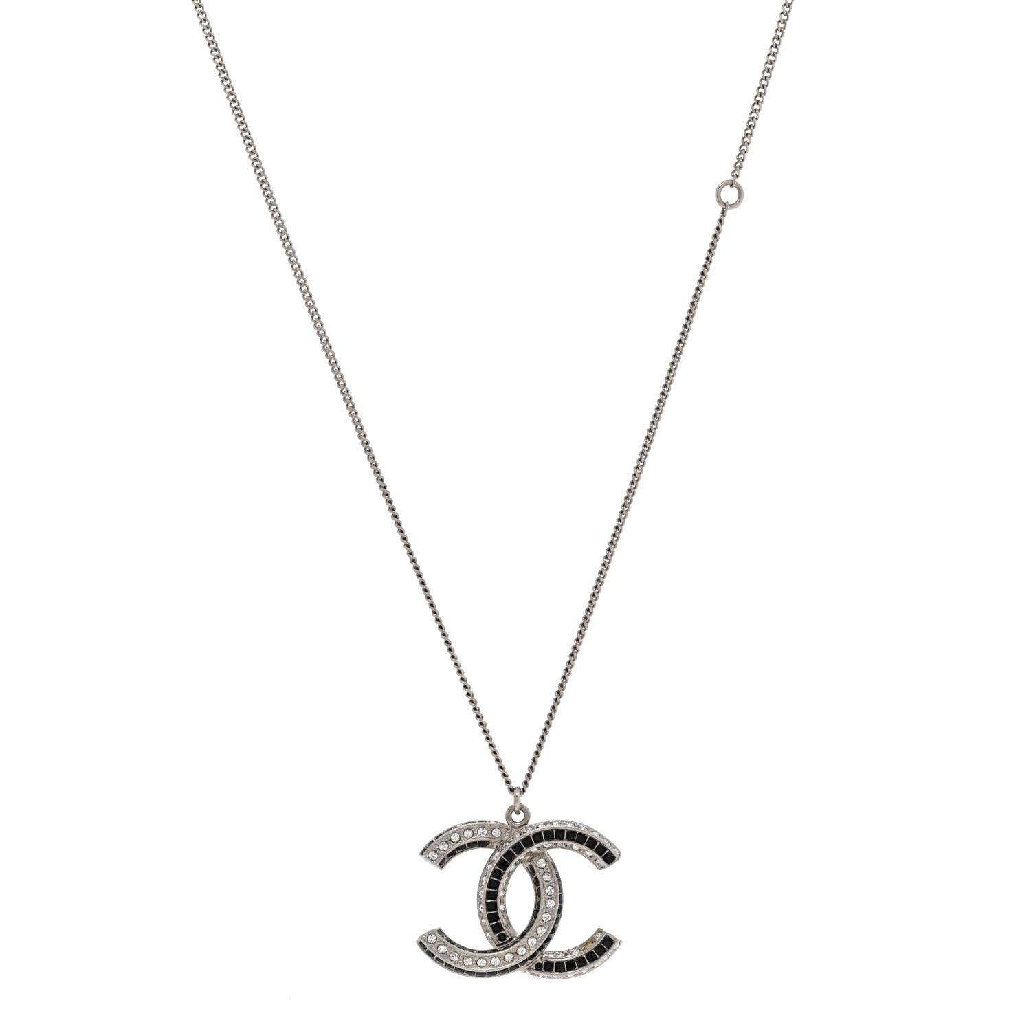 Chanel Baguette Crystal Large CC Necklace Silver Black 1 of 7