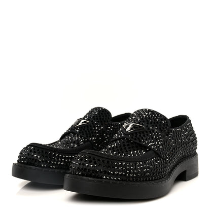 Prada Satin Crystal Metal Triangle Logo Mens Loafers  8.5 Black 4 of 12