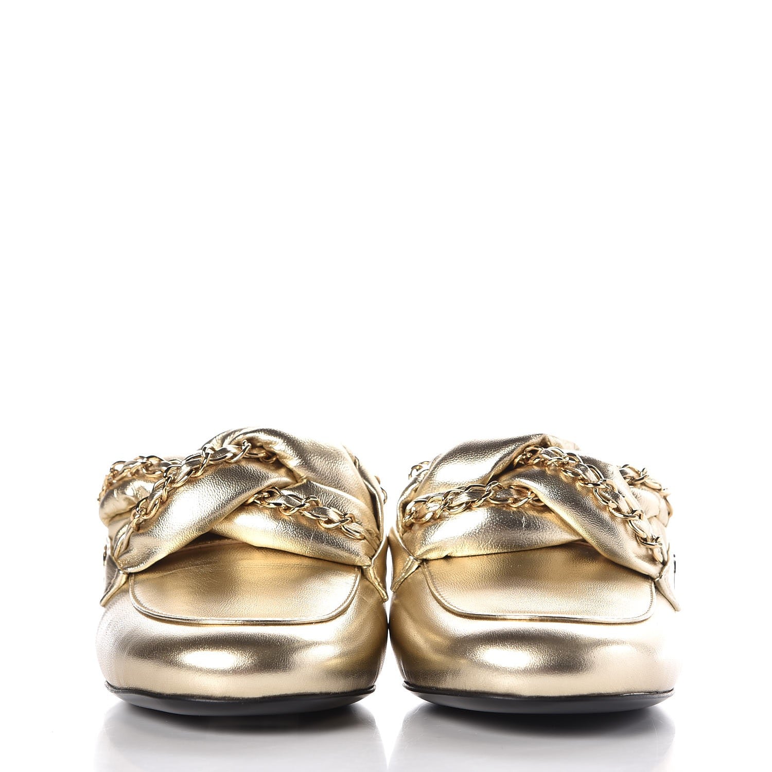 Chanel Metallic Lambskin Chain Braided Mules 37 Light Gold 2 of 10