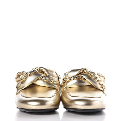 Chanel Metallic Lambskin Chain Braided Mules 37 Light Gold 2 of 10