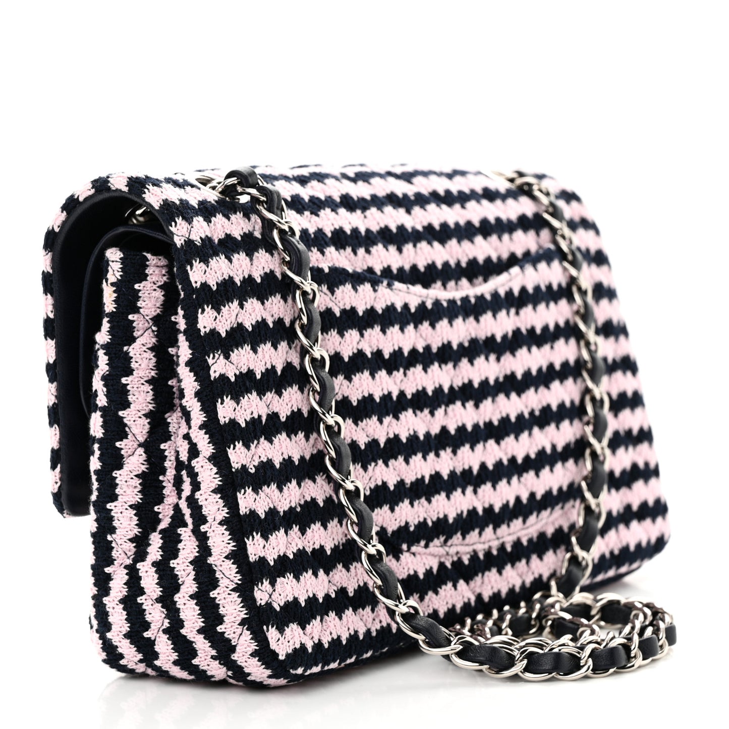 Tweed Quilted Medium Double Flap Pink Navy