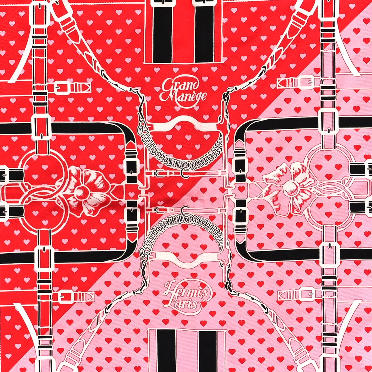 Silk Grand Manege Cut Bandana Love Scarf 70 Rouge Rose Black