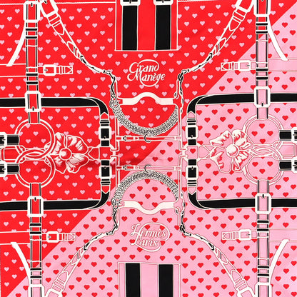 Hermes Silk Grand Manege Cut Bandana Love Scarf 70 Rouge Rose Black 1 of 3