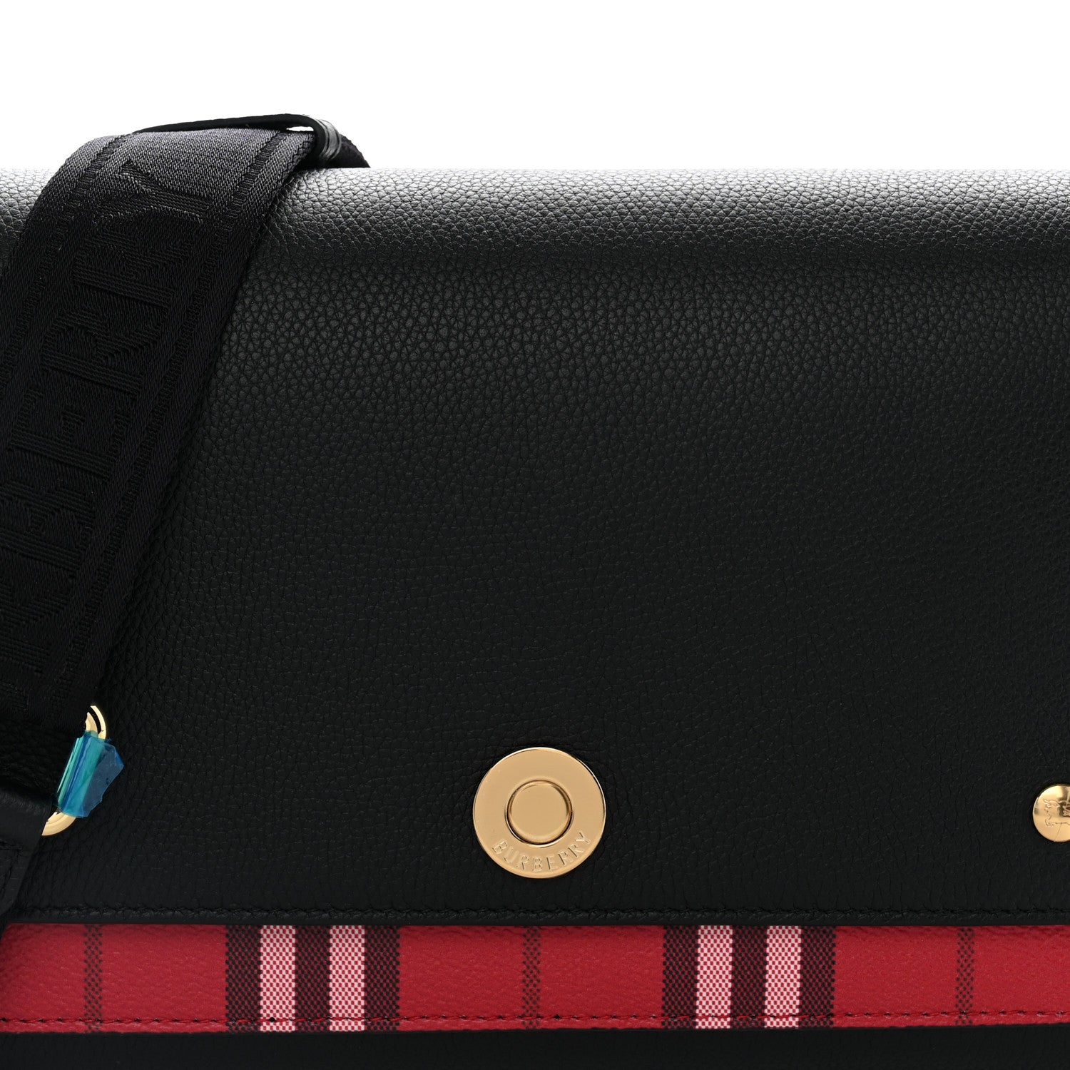 Burberry Grainy Calfskin Vintage Check Medium Note Crossbody Bag Black Post Red 7 of 9