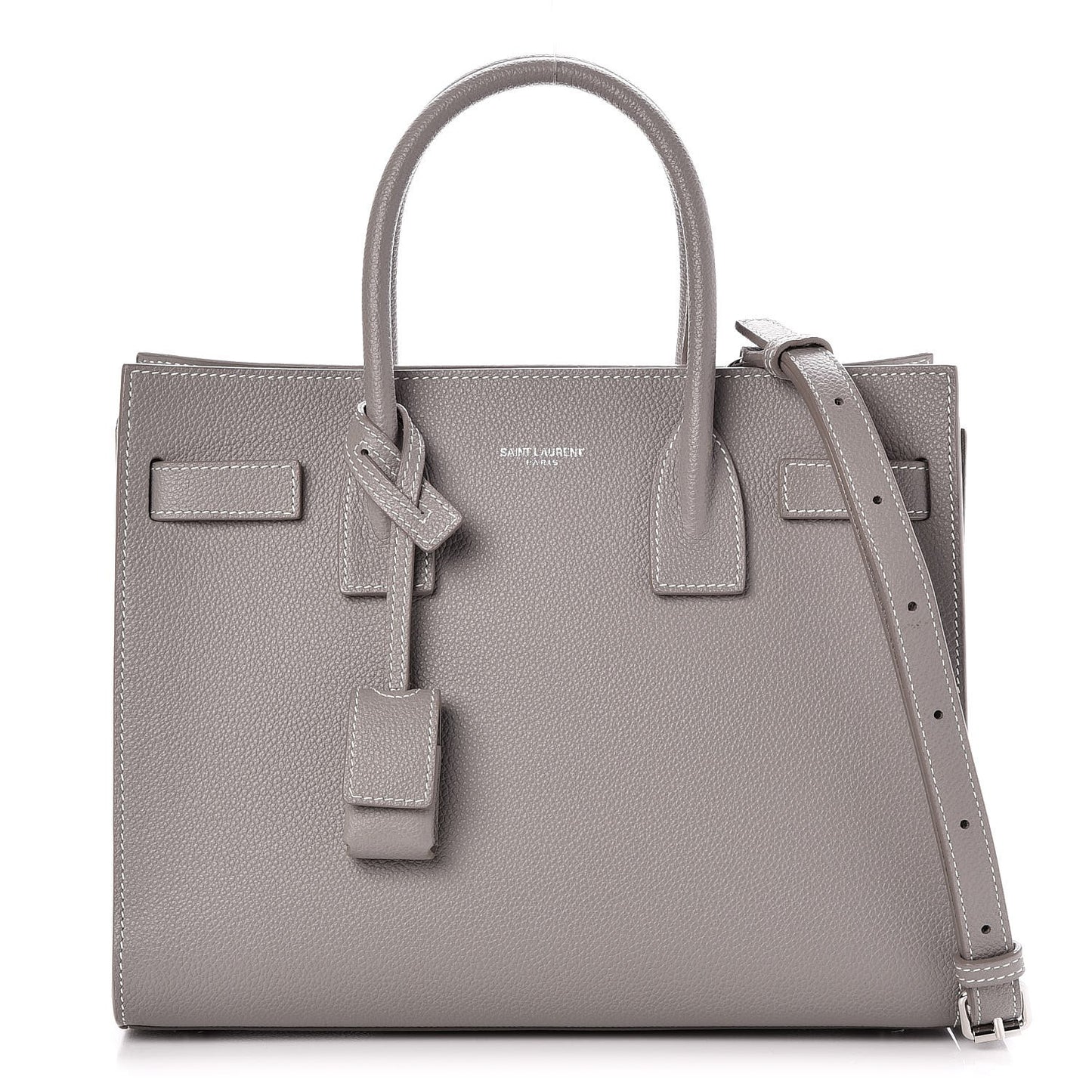 Grained Calfskin Topstich Baby Sac De Jour Fog