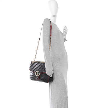 Gucci Vintage Effect Calfskin Matelasse Diagonal Large Torchon GG Marmont Shoulder Bag Black Romantic Cherry 2 of 13