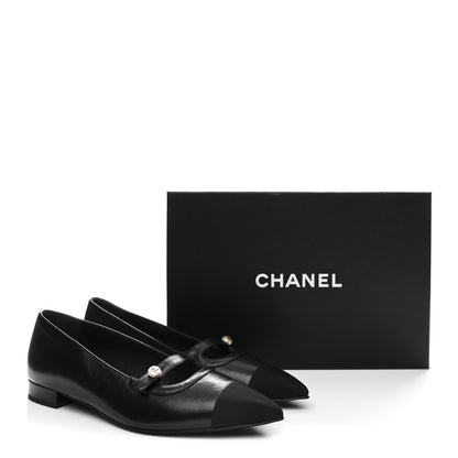 Chanel Shiny Lambskin Grosgrain Pearl Mary Jane Flats 40 Black 10 of 10