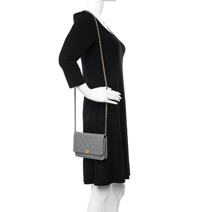 Chanel Caviar Quilted Boy Wallet On Chain WOC Grey 2 of 12