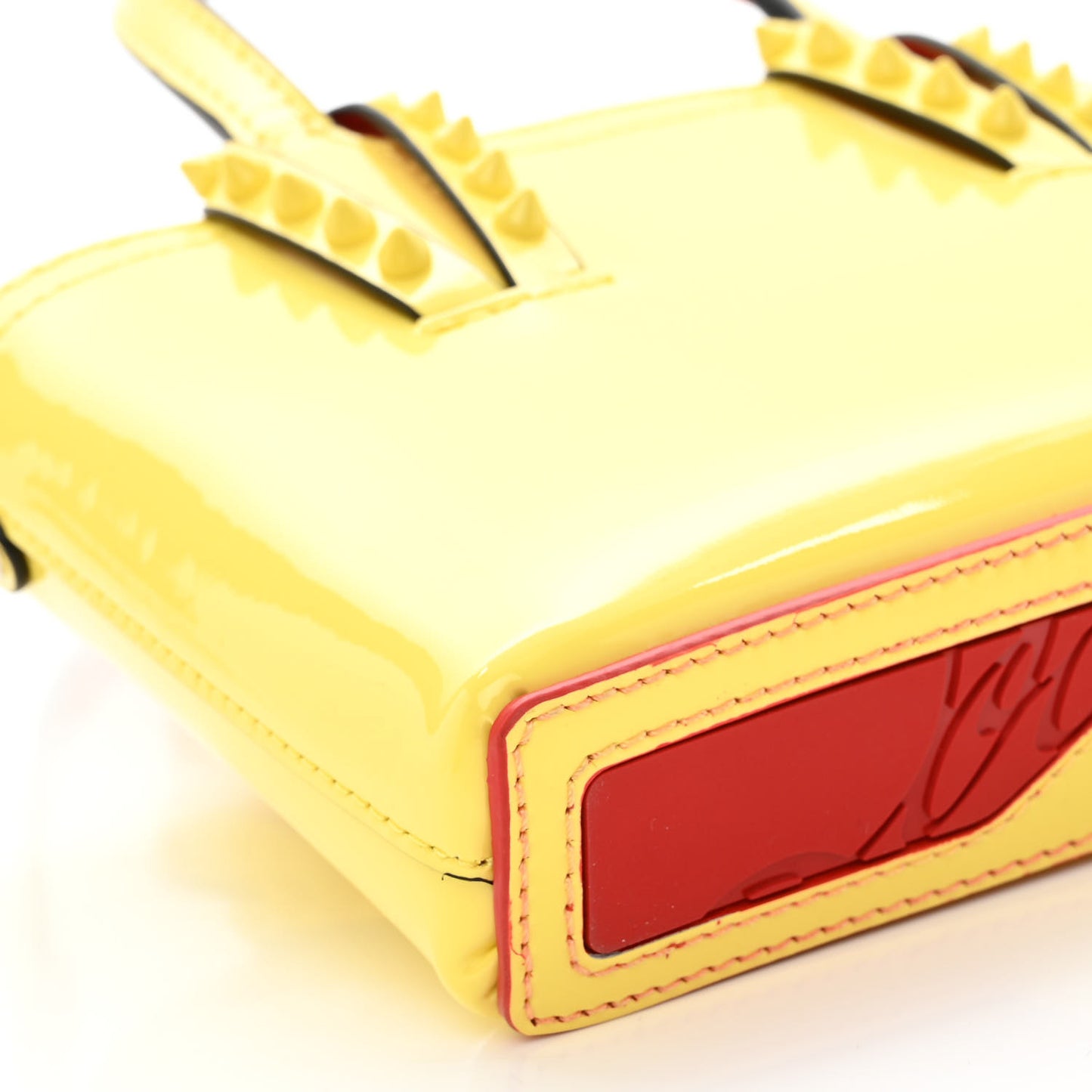 Patent Calfskin Spikes Mini East West Cabata Tote Yellow